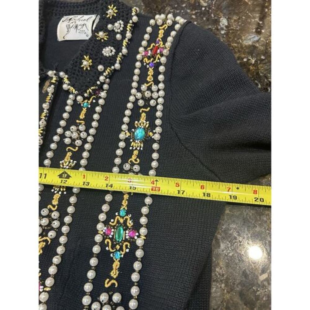Vintage Michael‎ Simon Cardigan Ramie Cotton Sz M Beaded Jeweled Statement Piece - Picture 7 of 9